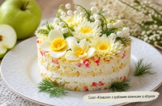 Салат з крабовими паличками і яблуком шарами: рецепти «Ніжність», «Конвалія», «Нарцис» і «Хризантема»